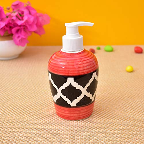 Image of Ceramic Liquid Soap Dispenser, 300 ml, Red | Refillable Pump Bottle for Hand Wash, Lotion, Shampoo & Kitchen Use, 1 Pieces