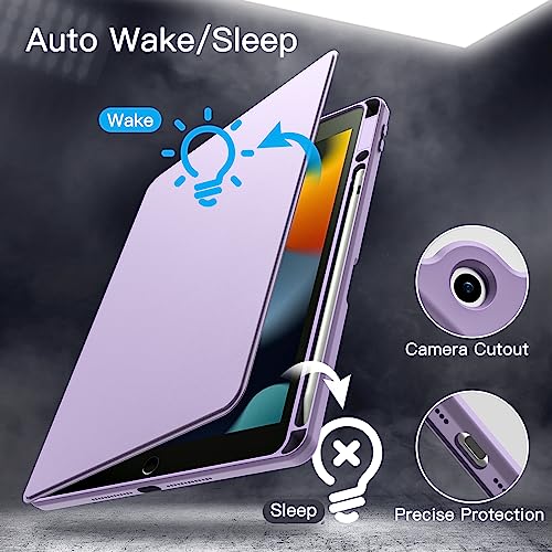 Image of JETech Rotating Cover Case for iPad 9 /8 /7 (10.2-Inch, 2021 /2020 /2019 Model, 9th /8th /7th Generation) with Pencil Holder, 360 Degree Rotation Stand Cover Clear Back, Auto Wake /Sleep (Light Purple)