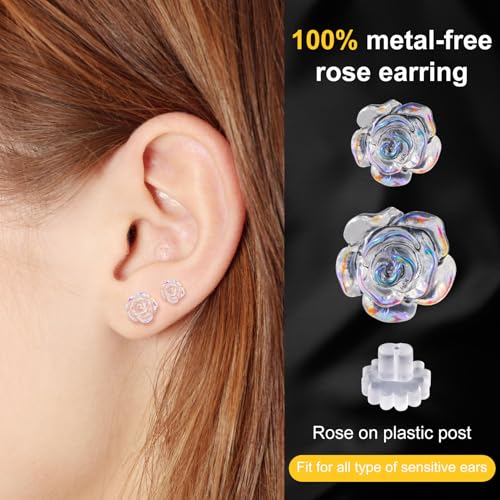 Joez Wonderful Plastic Earrings, Rose Colorful White Earring Stud for Sensitive Ears, Earrings Hypoallergenic4