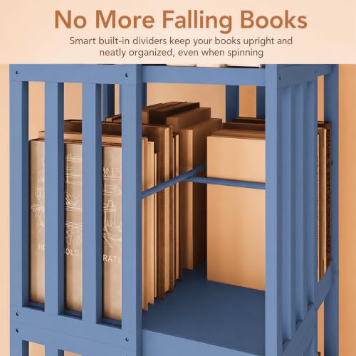 Image of Lauxery 6-Tier Bamboo Rotating Bookshelf Tower, Navy Blue, 74.8 in | 1200 lbs capacity, small footprint, 360 degree smooth rotation, dual shelf heights, easy assembly, for living room