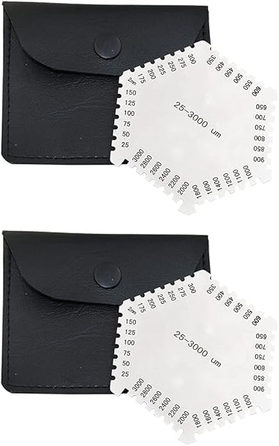 2 Pcs Stainless Steel Hexagonal Wet Film Comb 25-3000um Thickness Gauge with Clear Numbers and Letters for Paint Varnish Thickness Measurement (PU leather packaging)