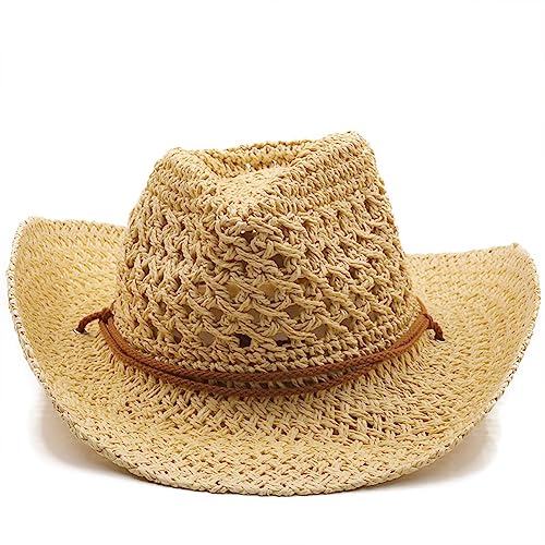Sombrero de paja estilo vaquero western beige para hombre miniatura 2