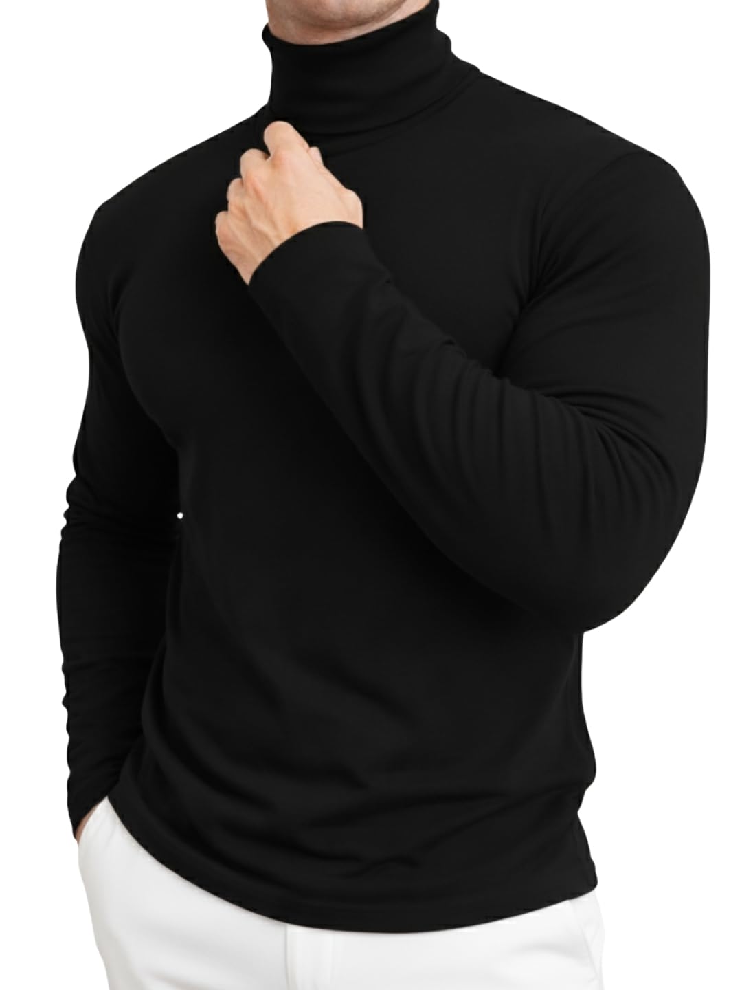 leotude Regular Fit Full Sleeve Cottonblend High Neck Solid Tshirt for Man (Color Black)-picture-23