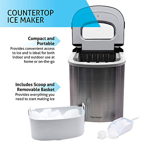 Northair Stainless Steel Portable Countertop Ice Maker with 26 lb. Daily Capacity - Black - Thumbnail 2