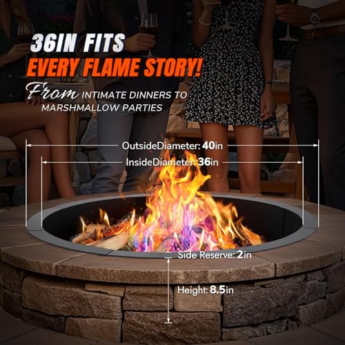 INNOSTAGE Feuerschalenring, robuster Stahl-Feuerring für außen, DIY-Camping-Feuerring, Oben oder im Boden, schwarzes Carbon für Hinterhof, Terrasse, Lagerfeuer (Black, 36 inch)
