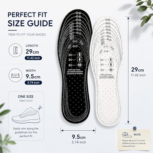 Image of 8 Pairs Breathable Shoe Insoles Inserts for Men Women, Double Layer Latex Foam Cushioning Insoles, Perforated Trim-to-Fit Replacement Shoe Inserts for Walking, Running, Work Shoes, Sizes(Black, White)