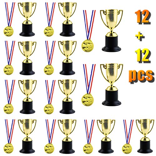 Twdrer 24PCS Mini Trophies and Awards Set,12PCS 4 Inch Gold Plastic Trophy Cup