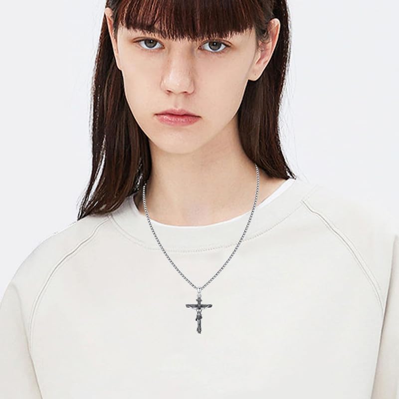 Cross Necklace for Men Women 925 Sterling Silver Crucifix/Baseball/Celtic/Ankh/Bone/Flag/Nail/Gothic Cross Pendant with Stainless Steel Chain for Him Birthday Christmas - Image 3