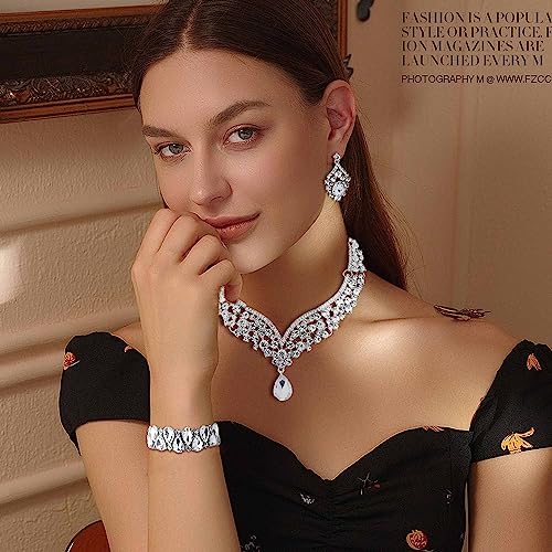 Ironbox Crystal Wedding Bridal Jewelry Set For Women Prom Sliver Rhinestone Teardrop Necklace Earrings Bracelet Wedding Bridesmaid Gifts Fit With Wedding Dress #TOP5