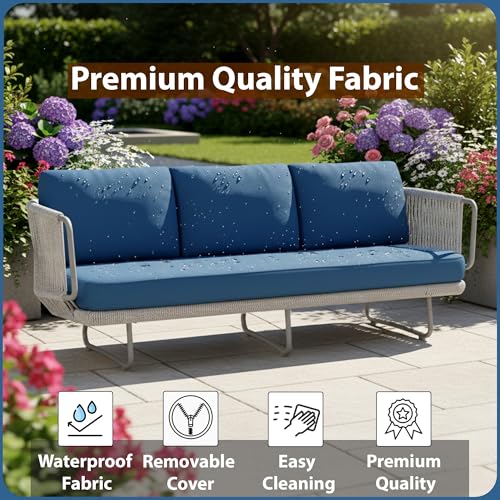 Image of Amazon Brand - Solimo Harbor Outdoor Rope Sofa Set | Balcony Sofa | Patio Conversation Sets | Braided Rope Garden Sofa Set and Table (5 Seater- Grey+ Navy Blue)