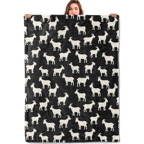 Goat Silhouette Throw Blanket Gifts for Kids Girls Black and White Goat Theme Flannel Blankets for Travel Camping Sofa Living Room Decor Fuzzy Warm Soft for Women Men Adults 50x60 in