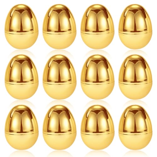 BOXOB 12pcs Œufs de Pâques en Plastique Extra Larges Vides, Œufs de Pâques Géants Gros Œufs de Pâques Dorés Œufs de Pâques Remplissables Chasse Aux...