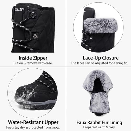 Women Snow Boots Lace up with Waterproof Warm Fur Lined Mid-Calf Outdoor Winter Boots Cold Weather Comfortable Boots for Women Size 6-112