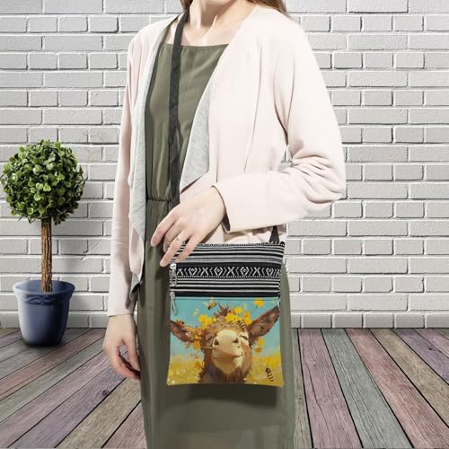 Funny Donkey Messenger Bag Small Ethnic Pattern Printed Adjustable Strap Crossbody Zipper Bag Funny Donkey Phone Bag Wallet Cute Shoulder Handbag for Women Friends -53