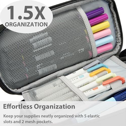 Image of SPACEMATE Pencil Case Pouch Box Bag School Supplies Girls Boys Kids, Cute Preppy Stuff Large Big Capacity Aesthetic Pen Organizer, Back to College Stationary, Black, Classic Stlye, 1800ml