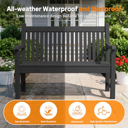 Image of Psilvam 2-Person Outdoor Bench with 700 Lbs Weight Capacity, Black