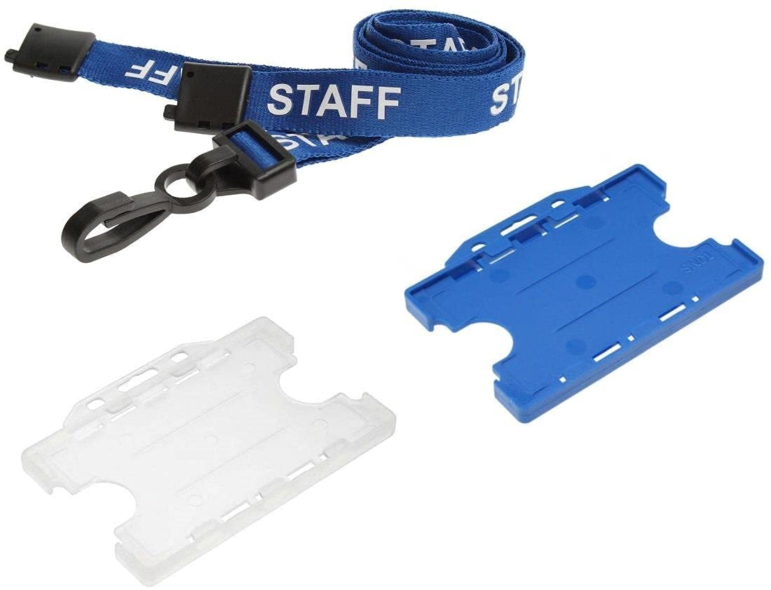 Staff Neck Strap Lanyard Blue with Blue Double ID Card Pass Badge Holder (50)