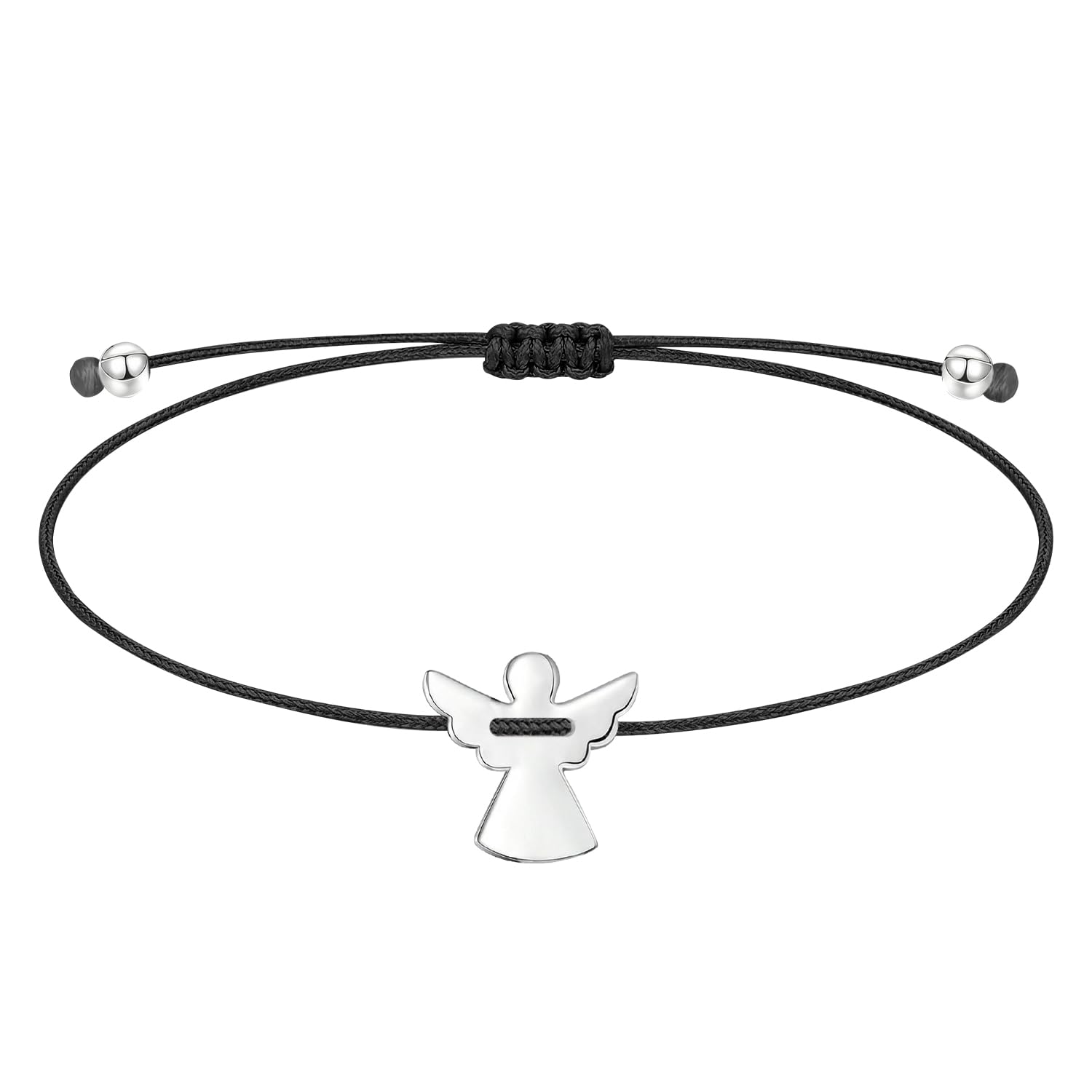 Bracciale Angelo Custode per Uomo e Donna, Braccialetto Portafortuna in Corda Intrecciata Nera, Regalo di Amicizia, Regolabile