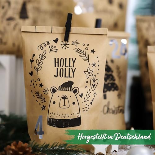 Papierdrachen Adventskalender 2026 zum Befüllen - 24 braune Geschenktüten mit Zahlenaufklebern - Kindermotiv - DIY - zum Basteln… – Ansicht 4