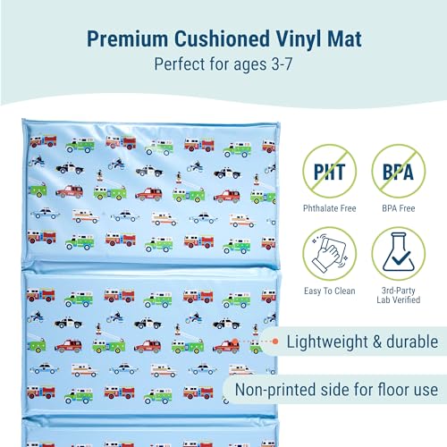 Image of Wildkin Kids Vinyl Nap Mat for Boys - Foldable Toddler Sleep Mat for Daycare, Preschool, Kindergarten & Travel, Durable & Easy to Clean, Ages 3-7, Machine Washable