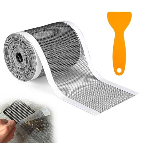 Drain Hair Catche, 7cm x 10m Rectangle Shower Drain Mesh, Disposable Shower Drain Mesh Sticker Rectangular Filter Sink Strainer with Plastic Spatula for Bathroom Kitchen