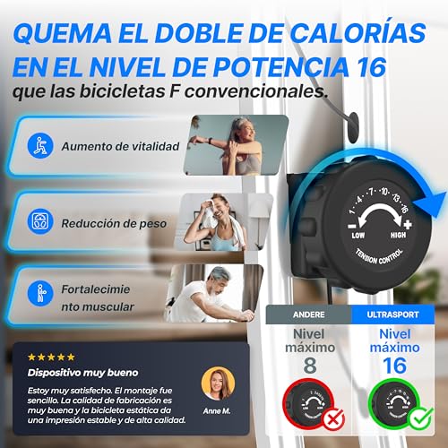 Ultrasport F-Bike Bicicleta Estática Plegable hasta 130 KG, Extra Silencioso con Sillín de Confort Ajustable - Bici Estática Plegable Indoor, Bicicletas Estáticas - Imagen 6