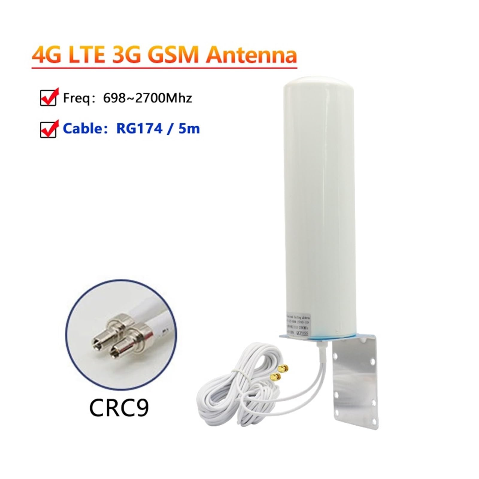 Antenne WiFi Omnidirectionnelle 4G LTE 3G GSM 28 DBi, Amplificateur De Réception Réseau Étanche Extérieur TS9 CRC9 SMA For Signal Facile Large Compatibilité(5m and CRC9)
