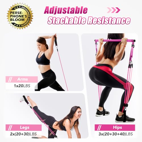 Image of Upgraded Pilates Bar Kit with Resistance Bands Natural Latex for Women & Men, Heavy-Duty Stainless Steel Multifunctional Yoga Pilates Stick for Home Gym Exercise Fitness Equipment Full-Body Workouts