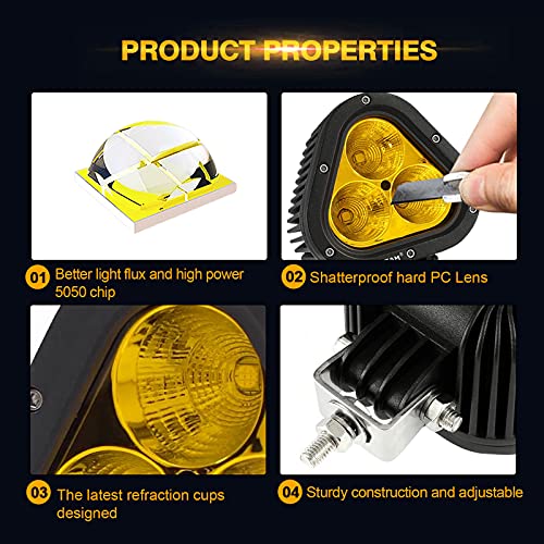 Image of Auxbeam 4in 90W Led Amber Fog Light, Super Bright 9000LM LED Off Road Light Yellow Spot Flood Combo Triangle Led Pod for Jeep Motorcycle SUV Trucks Boat