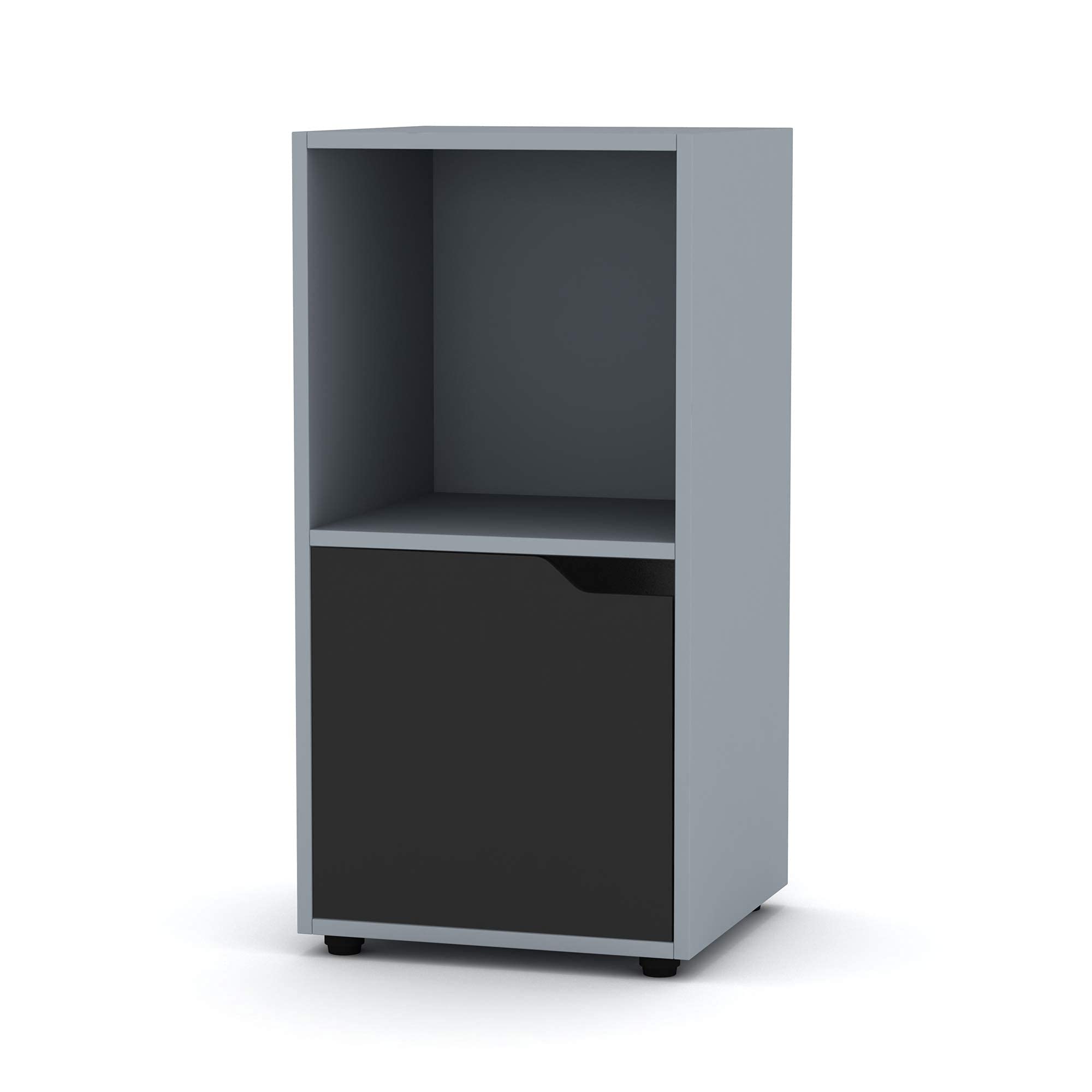 URBNLIVING Wooden Cubed Bookcase With Doors (2 Cube, Grey Bookcase And Black Door)