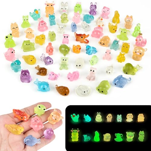 Yaunming 60 Stück Mini Harz Tiere, leuchtende Figuren, Miniaturgarten Dekoration, für Aquariengestaltung, DIY Landschaftsdesign, Heimtischdekoration