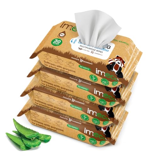 Image of IMECO Bamboo Wet Wipes | 120 Wipes (30 Wipes X Pack of 4) | Aloe Vera Facial Wipes | Makeup Remover Wipes | Cleansing Face Wipes | Wet Wipes for Women & Men | Paraben & Alcohol Free