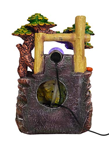 Image of Polyresin Elegant Table Top Indoor 3 Artistic Steps Waterfall Fountain for Home Decor with Multicolour LED, Speed Controller Pump & Crystal Ball (Size: 35.5 x 25 x 21CM | Colour: Multi)