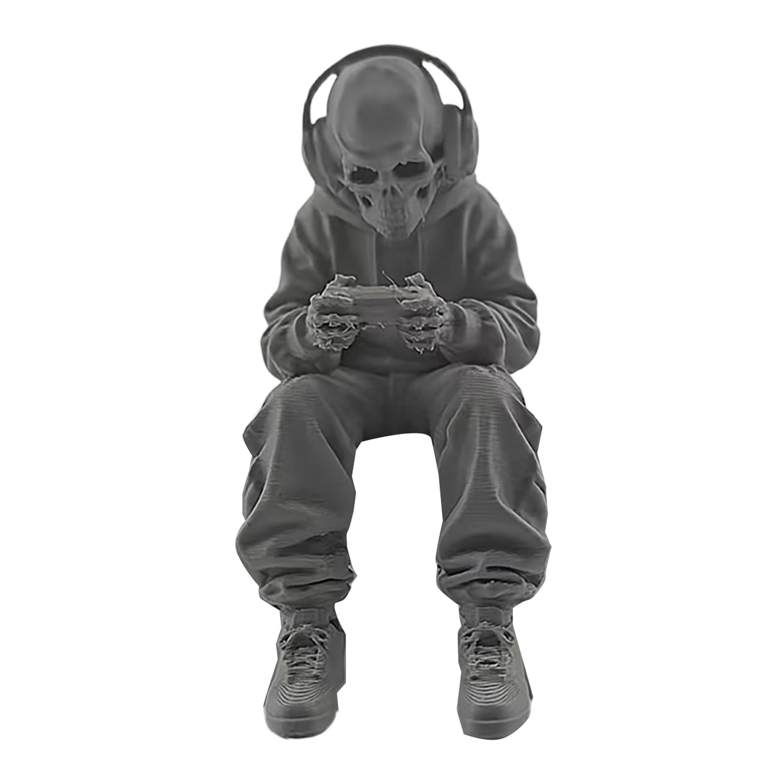 Virelynx 3D Printed Sitting Skeleton Statue – Halloween Indoor Decor Figurines, Mini Skull Figurine for Living Room Table Shelf
