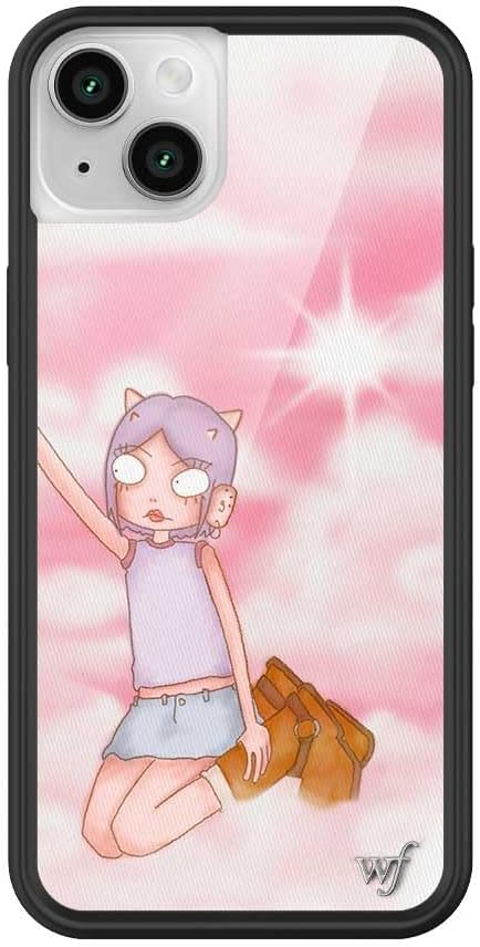 Wildflower Cases - Compatible with Apple iPhone 14 Plus | Protective Black Bumper, 4ft Drop Test Certified, Women Owned Small Business | Enya Collab - Pink White Clouds Sky Dainty Cute Trendy
