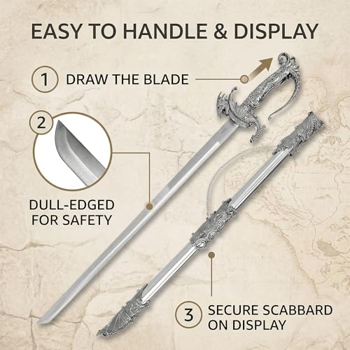 Saint George Dragon Saber – Intricate Dragon Sword Decorative Replica, Dull Blade Knight Fantasy Collectible for Display, Cosplay, and Home Decor - Thumbnail 4