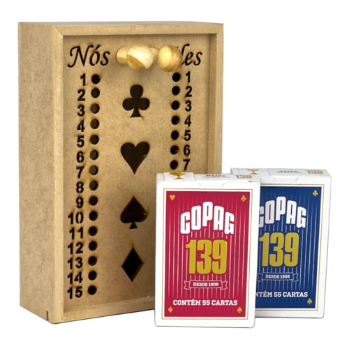 Estojo + 2 Baralhos Caixa Com Marcador De Pontos Truco Jogo Cartas Mdf