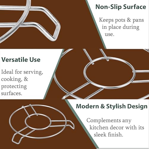 Image of Steel Trivets Hot Pot Stand for Kitchen Dining Table Rack | Patila, Kadai Stand, Rust Proof Cooling Steaming Rack Stand, Kitchen Utensil Vessel Holder (Pack of 3)