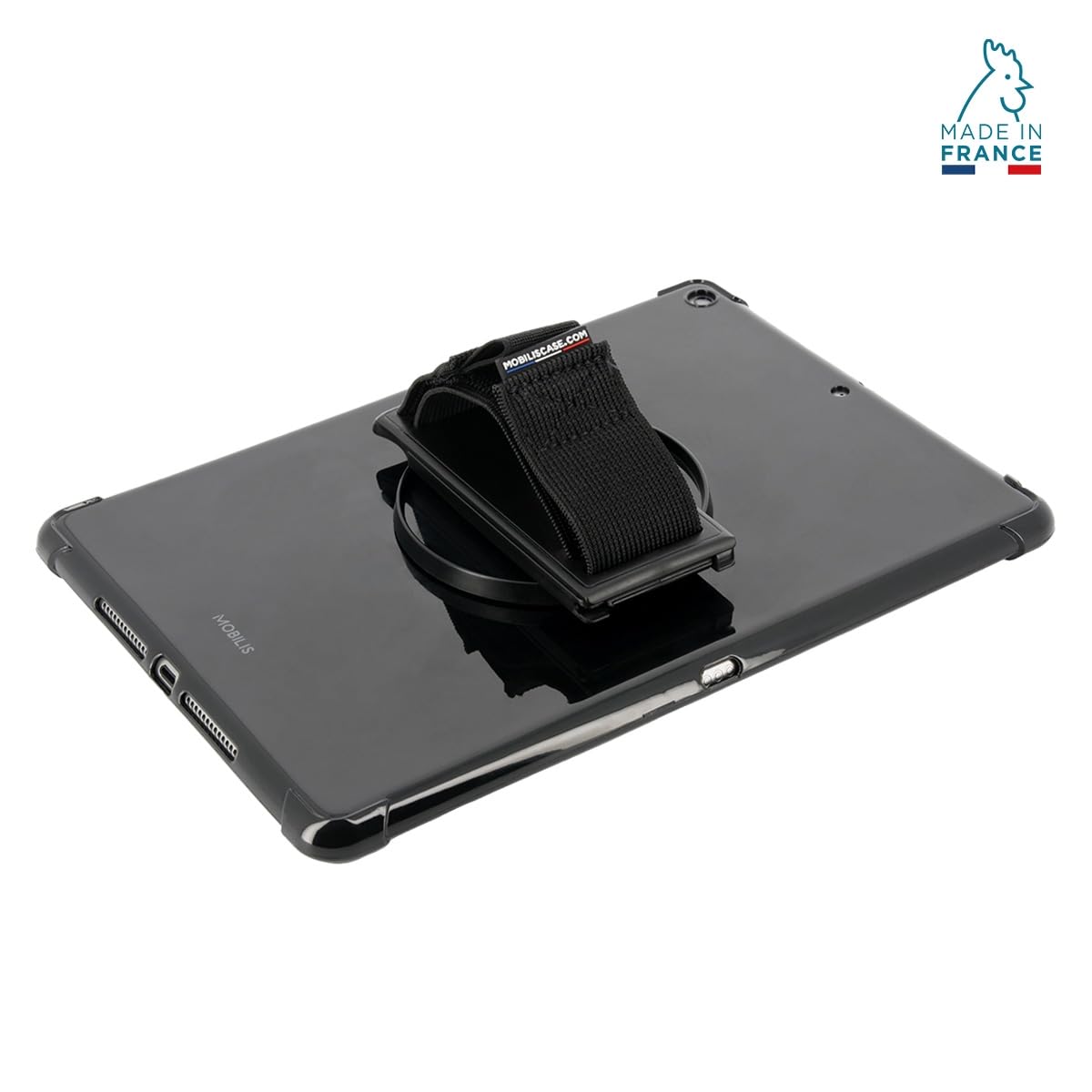 Mobilis Soporte Universal Giratorio para Tableta y iPad, Correa de Mano/Empuñadura de Agarre Ajustable, Rotación de 360°, Soporte para Lápiz, Tablet Grip, Negro