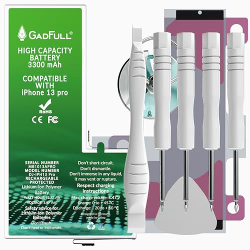GadFull Batería de Alta Capacidad de reemplazo Compatible con iPhone 13 Pro | 2026 Fecha de producción | Incluye Manual de reparación y Kit Profesional de Juego de Herramientas