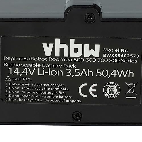 vhbw 1x Akku Ersatz f&uuml;r iRobot 2130LI, 1800LI, 4376392, 4374392, 4502233, 4462425 f&uuml;r Staubsauger (3500 mAh, 14,4 V, Li-Ion)