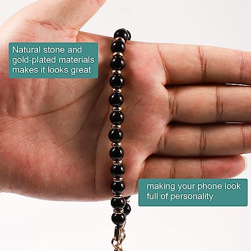 Obsidian Marble Phone Bracelet Strap, Detachable Cellphone Lanyard with Tether Tag Hands-Free Beaded Phone Wrist Strap for Most Phones - Image 4