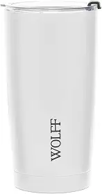 WOLFF - Copo Térmico de Aço Inox Parede Dupla Com Tampa 600ml Branco - Para Viagem - Mantém a Bebida na Temperatura Ideal