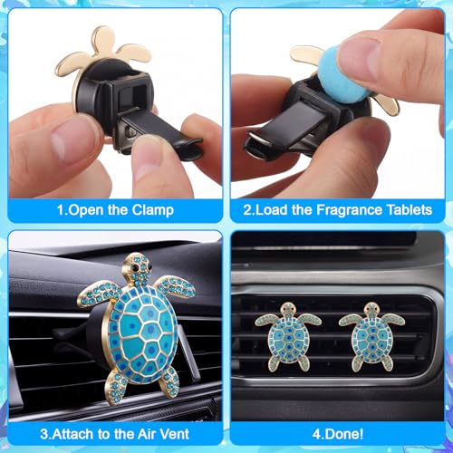 Image of Frienda 4 Pcs Sea Turtle Air Freshener Vent Clips, Crystal Rhinestone Car Diffuser, Cute Car Vent Decoration Accessories for Women
