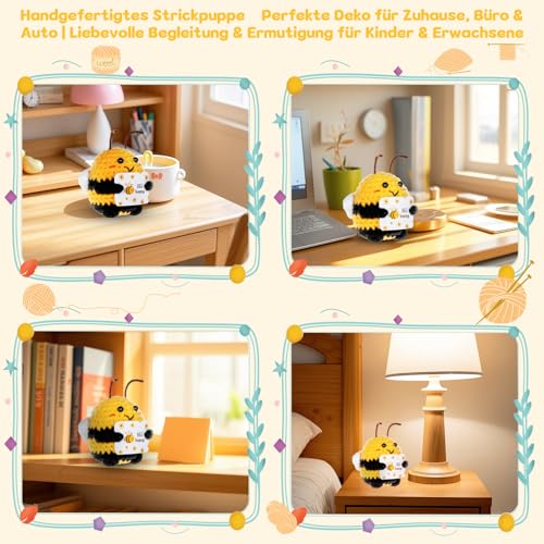 MLZTINGR Handgehäkelte Glücksbiene – Süßes Pocket Hug Motiv – Positives Geschenk für Familie, Freunde & Büro – 1 Stück