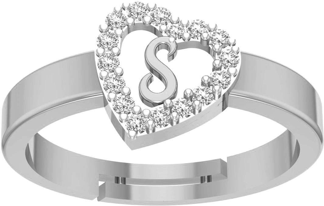 Kanak Jewes Heart Shaped Brass S Alphabet Rings Silver Adjustable Valentine American Diamond Initial Letter for Women Girls Girlfriend Men Boys Couples I love you Cubic Zirconia Silver Plated Ring (B08VGH9GHX) Amazon Price History, Amazon Price Tracker