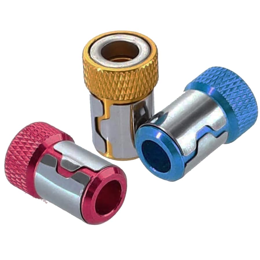 Gasea 3Pcs Destornillador Magnético Anillo, Anillo de Imán de Destornillador Antideslizante Accesorios de Aleación de Aluminio para Brocas de Vástago de 1/4' Accesorio de Herramienta Eléctrica