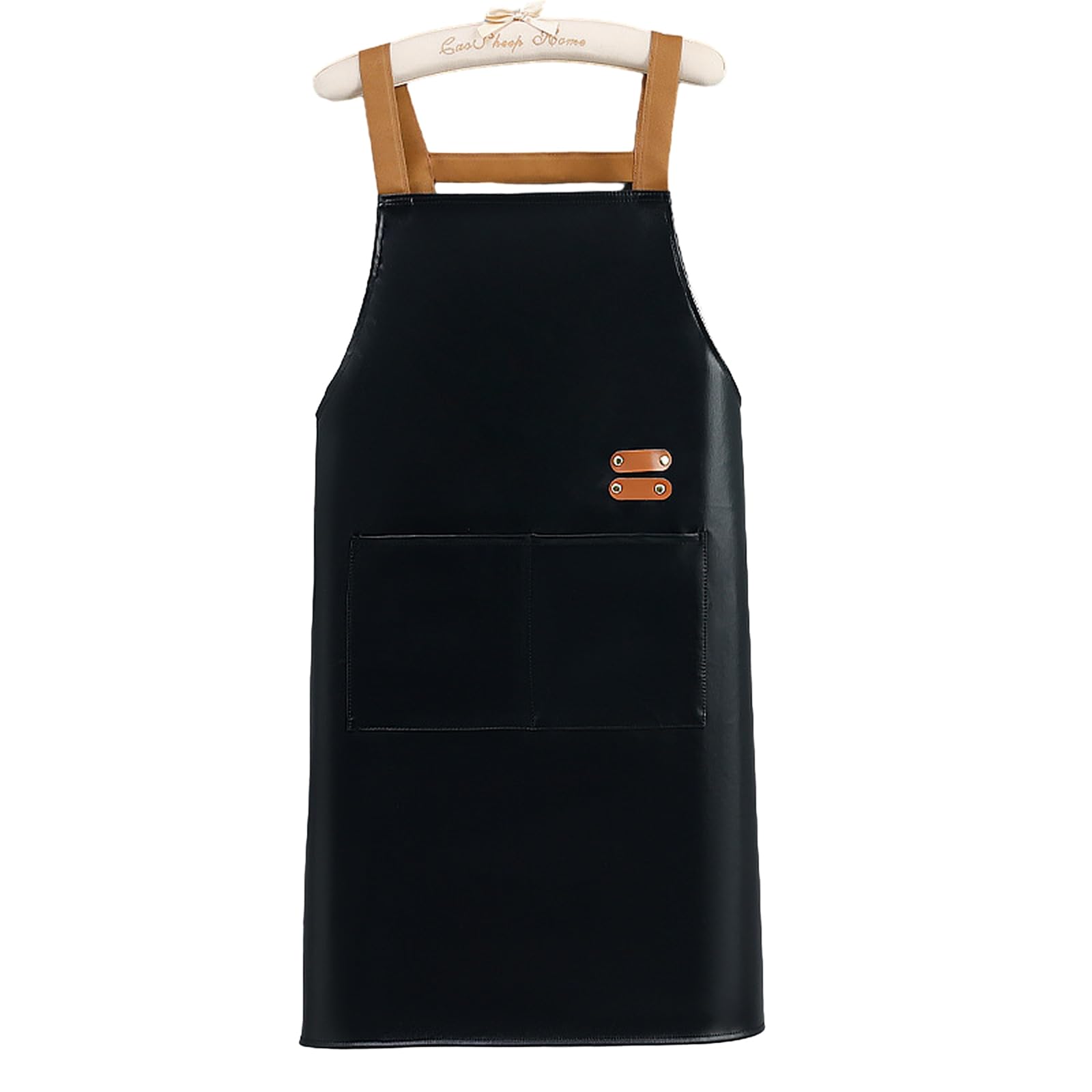 Kalttoy Stylish and Practical PU Leather Apron Restaurant Waterproof Apron Cooking Work Clothes with Pocket for Women Men Oil Resistant