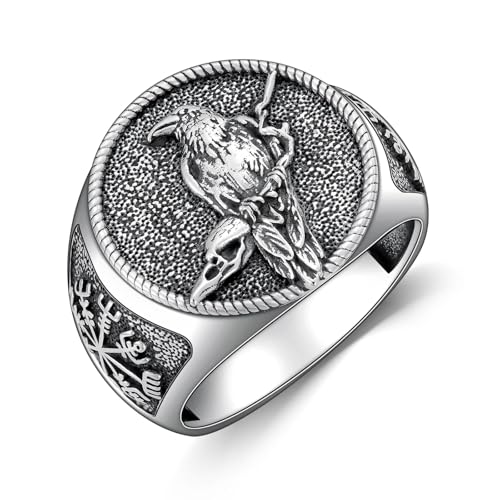 Bague viking corbeau pour homme boussole Vegvisir au style quotidien