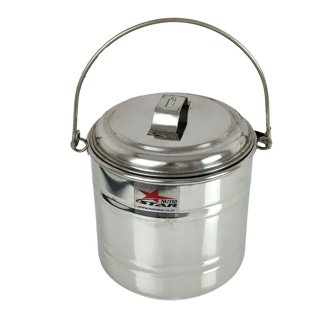 Nutristar Can, Milk Can, Stainless Steel Can, Oil Can, Diameter 8 Inches, Height 8 Inches, Capacity 3.5 Litres.